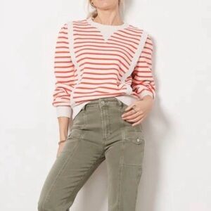 Evereve Amber Stripe Sweatshirt Comfy Cozy Nautical Christmas in RedStripe S